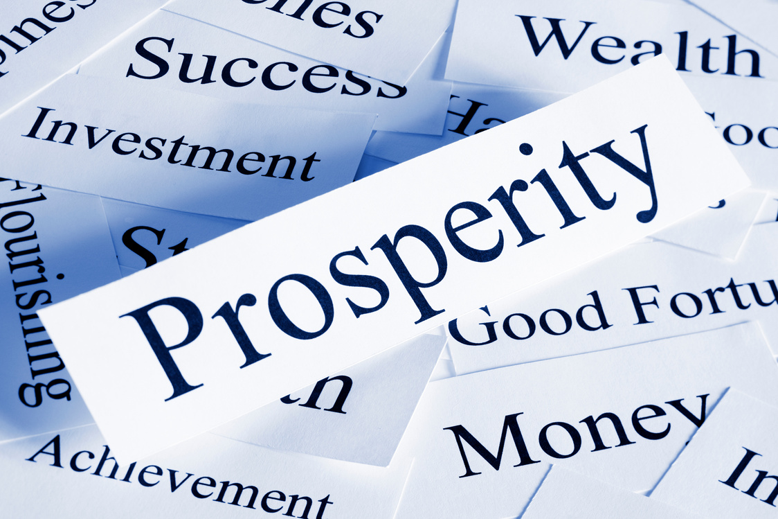 Prosperity concept using words on white pieces of paper